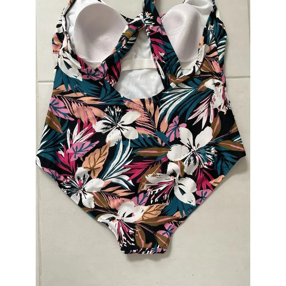 Kona Sol Swim One Piece Swimsuit Tropical Floral X Back Swimwear Summer Beach